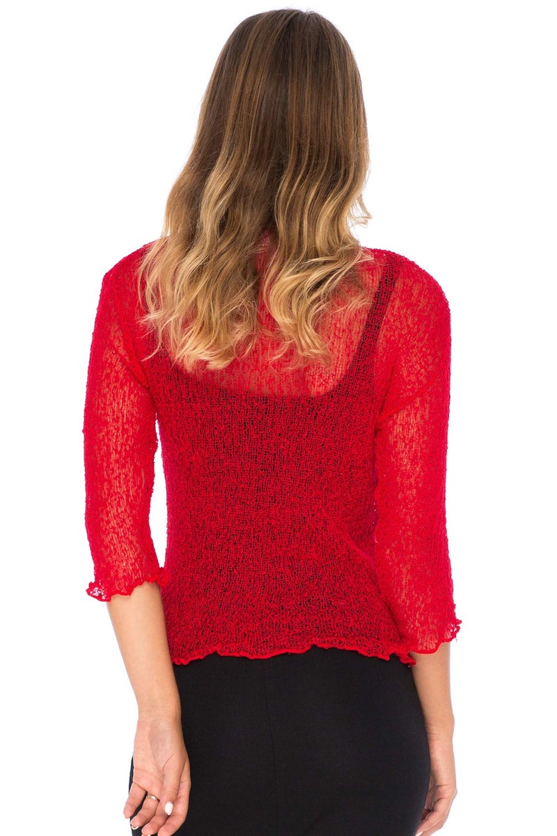 Back From Bali Womens Lightweight Knit Cardigan Shrug Lite Sheer Fiesta Red - Image 2